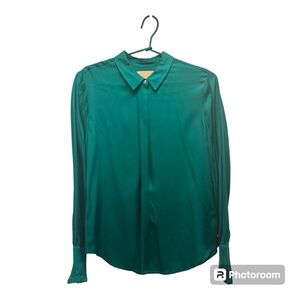 Blue/Green Satin Aloha Hula Blouse